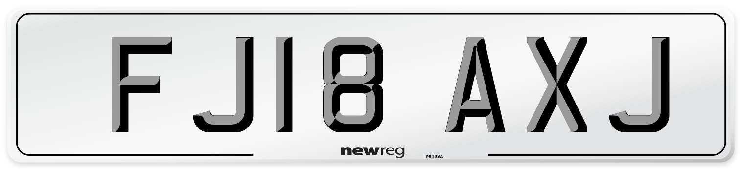 FJ18 AXJ Number Plate from New Reg